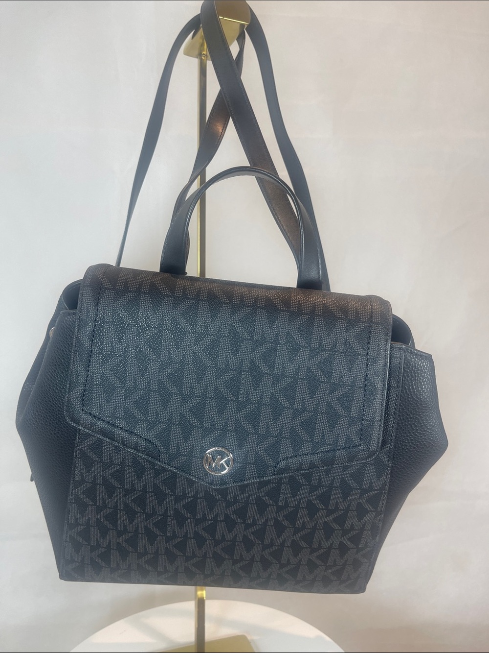 Michael Kors Black MK Logo Pattern Backpack , Size Medium.